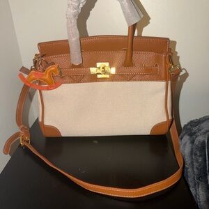 Elegant Brown and Cream Women's Handbag